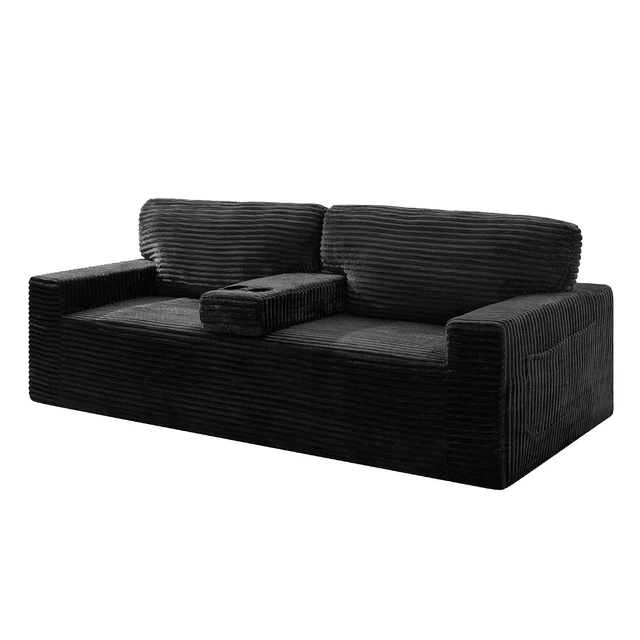 Alt view image 7 of 7 - 91.7" Loveseat Sofa with 2 Cup Holders and Side Pockets, Black