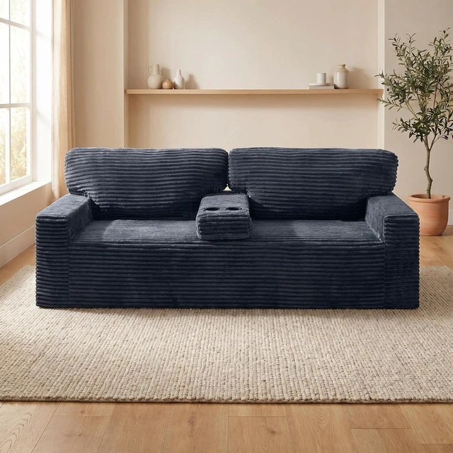 Alt view image 4 of 7 - 91.7" Loveseat Sofa with 2 Cup Holders and Side Pockets, Gray