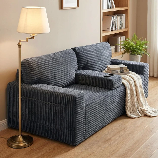 Alt view image 3 of 7 - 91.7" Loveseat Sofa with 2 Cup Holders and Side Pockets, Gray