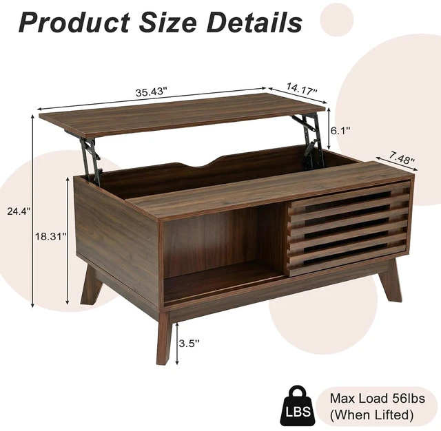 Alt view image 2 of 7 - Lift Top Coffee Table with Hidden Storage and Sliding Doors, Workstation Coffee Table to Desk Dining Walnut Center Table for Living Room, Apartment, Simple Assembly Steps