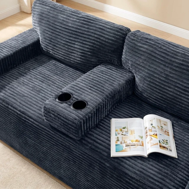 Alt view image 6 of 7 - 91.7" Loveseat Sofa with 2 Cup Holders and Side Pockets, Gray
