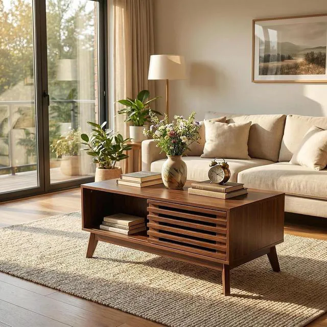 Alt view image 3 of 7 - Lift Top Coffee Table with Hidden Storage and Sliding Doors, Workstation Coffee Table to Desk Dining Walnut Center Table for Living Room, Apartment, Simple Assembly Steps