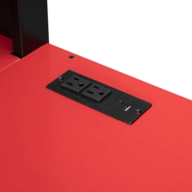 Alt view image 3 of 7 - Wood Gaming Loft Bed with Curtains and Charging Ports, Black+Red