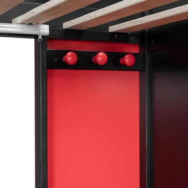 Alt view image 4 of 7 - Wood Gaming Loft Bed with Curtains and Charging Ports, Black+Red