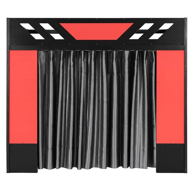 Alt view image 5 of 7 - Wood Gaming Loft Bed with Curtains and Charging Ports, Black+Red