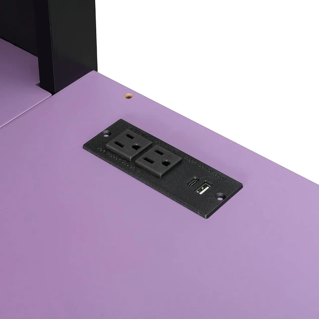 Alt view image 5 of 7 - Wood Gaming Loft Bed with Curtains, USB Outlet and RGB Lights, High Full Loft Bed with Shelf, Desk and Keyboard Tray for Boys, Teens, Adults, Purple+Black