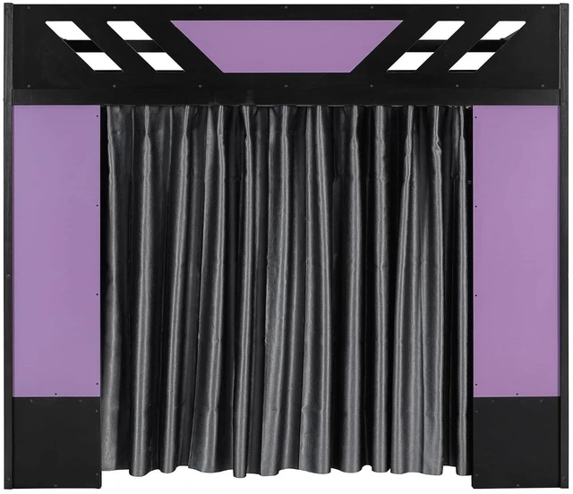 Alt view image 7 of 7 - Wood Gaming Loft Bed with Curtains, USB Outlet and RGB Lights, High Full Loft Bed with Shelf, Desk and Keyboard Tray for Boys, Teens, Adults, Purple+Black
