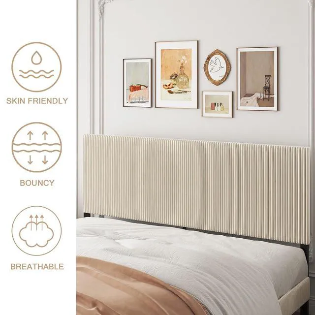 Alt view image 4 of 7 - King Modern Upholstered Platform Bed with Headboard and Metal Frame, Beige
