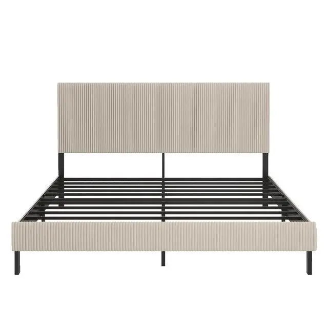Alt view image 7 of 7 - King Modern Upholstered Platform Bed with Headboard and Metal Frame, Beige