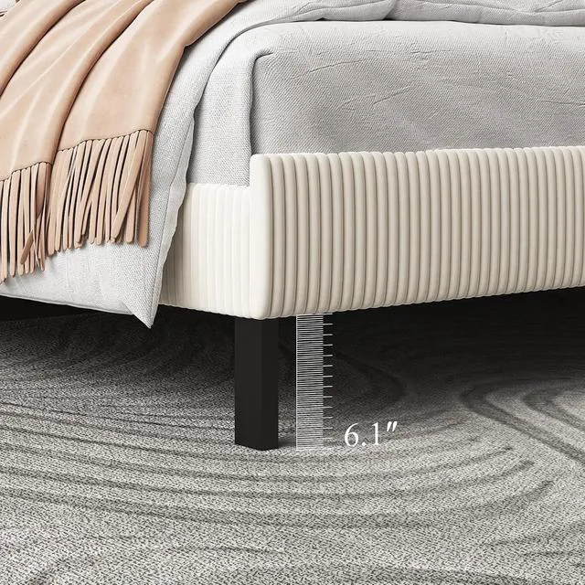 Alt view image 5 of 7 - King Modern Upholstered Platform Bed with Headboard and Metal Frame, Beige
