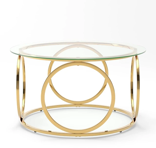 Alt view image 5 of 7 - 31.5" Round Glass Coffee Table with Circular Metal Frame, Contemporary Center Table for Living Room, Office and Lounge, Gold