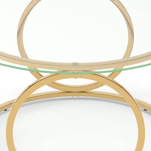 Alt view image 7 of 7 - 31.5" Round Glass Coffee Table with Circular Metal Frame, Contemporary Center Table for Living Room, Office and Lounge, Gold
