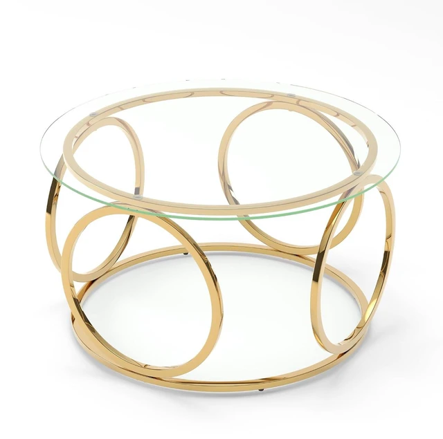 Alt view image 6 of 7 - 31.5" Round Glass Coffee Table with Circular Metal Frame, Contemporary Center Table for Living Room, Office and Lounge, Gold