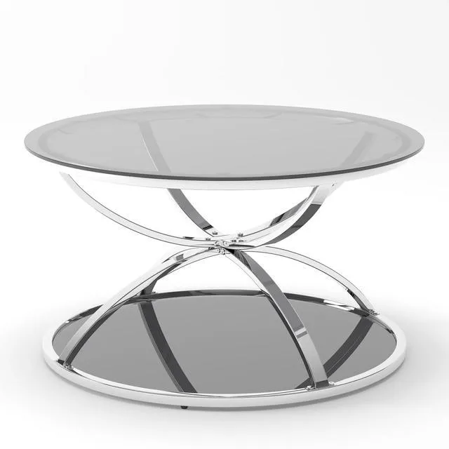 Alt view image 5 of 7 - 31.50'' Modern Center Table with Glass Top, 2 Tier Circle Coffee Table with Ring-Shaped Frames for Home Office, Living Room, Silver