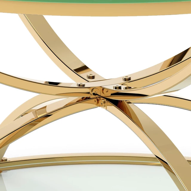 Alt view image 7 of 7 - 31.50'' Modern Center Table with Glass Top, 2 Tier Circle Coffee Table with Ring-Shaped Frames for Home Office, Living Room, Gold