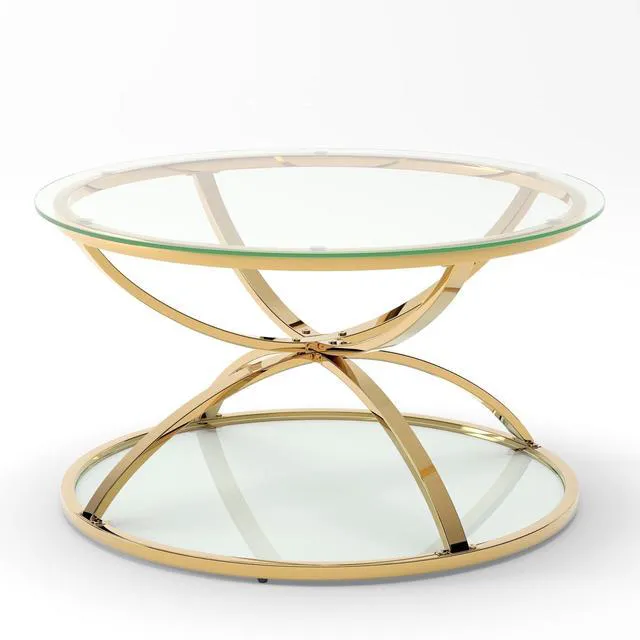 Alt view image 6 of 7 - 31.50'' Modern Center Table with Glass Top, 2 Tier Circle Coffee Table with Ring-Shaped Frames for Home Office, Living Room, Gold