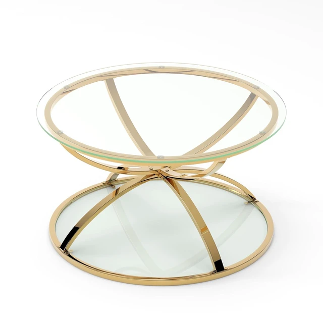 Alt view image 5 of 7 - 31.50'' Modern Center Table with Glass Top, 2 Tier Circle Coffee Table with Ring-Shaped Frames for Home Office, Living Room, Gold