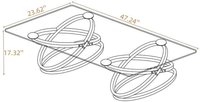 Alt view image 2 of 7 - Modern Glass Coffee Table with Ring-Shaped Frames, Rectangular Center Table for Living Room & Office, Gold