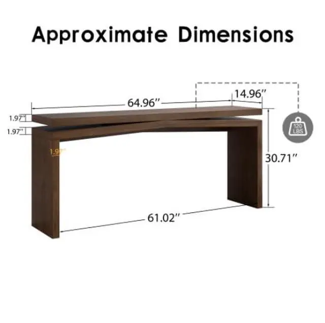 Alt view image 2 of 7 - 65" Rustic Solid Wood Veneer Long Console Table, Farmhouse Entryway Sofa Table Behind Couch with Split-Level Silhouette for Living Room, Hallway,Antique Rustic Brown