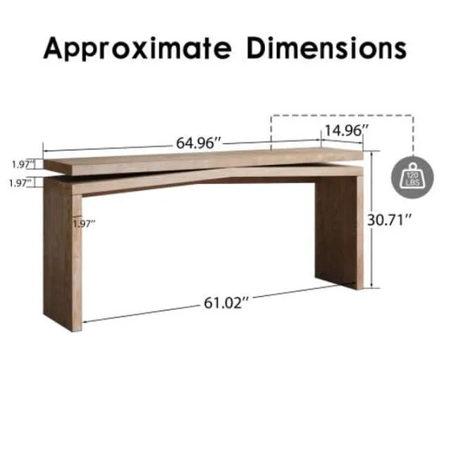 Alt view image 2 of 6 - 65" Wood Veneer Long Console Table, Farmhouse Entryway Table Behind Couch with Split-Level Silhouette, Accent Sofa Table for Hallway, Living Room, Antique Natural
