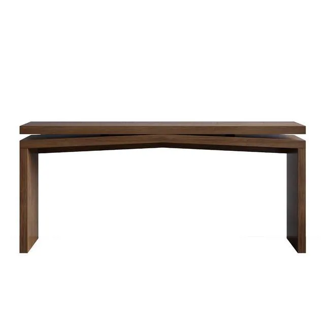 Alt view image 7 of 7 - 65" Rustic Solid Wood Veneer Long Console Table, Farmhouse Entryway Sofa Table Behind Couch with Split-Level Silhouette for Living Room, Hallway,Antique Rustic Brown