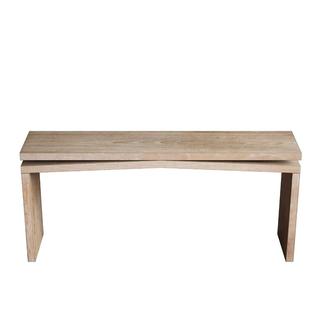 Alt view image 4 of 6 - 65" Wood Veneer Long Console Table, Farmhouse Entryway Table Behind Couch with Split-Level Silhouette, Accent Sofa Table for Hallway, Living Room, Antique Natural