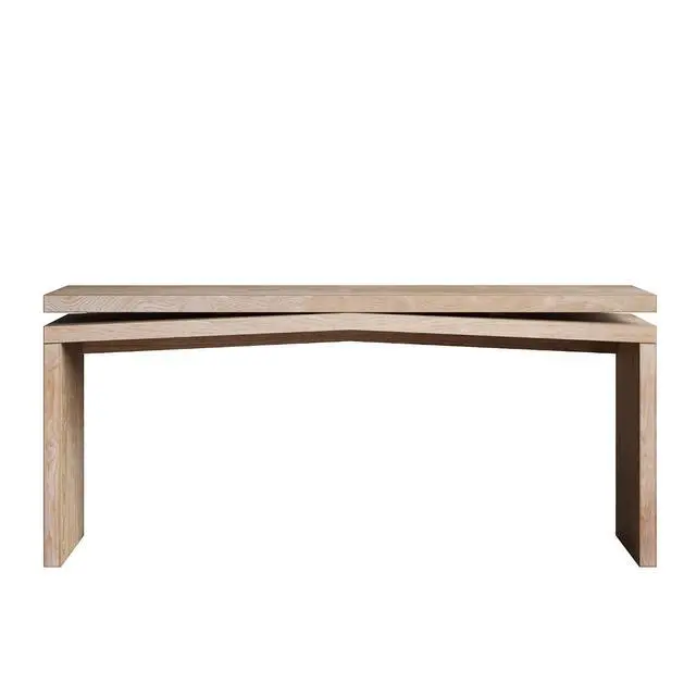 Alt view image 5 of 6 - 65" Wood Veneer Long Console Table, Farmhouse Entryway Table Behind Couch with Split-Level Silhouette, Accent Sofa Table for Hallway, Living Room, Antique Natural
