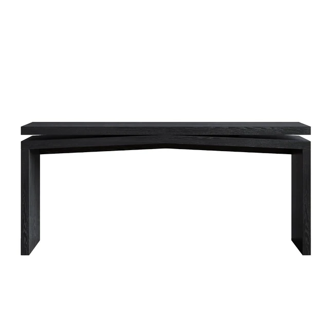 Alt view image 4 of 7 - 65" Rustic Solid Wood Veneer Long Console Table, Farmhouse Entryway Table Behind Couch with Split-Level Silhouette, Accent Sofa Table for Hallway, Living Room, Black