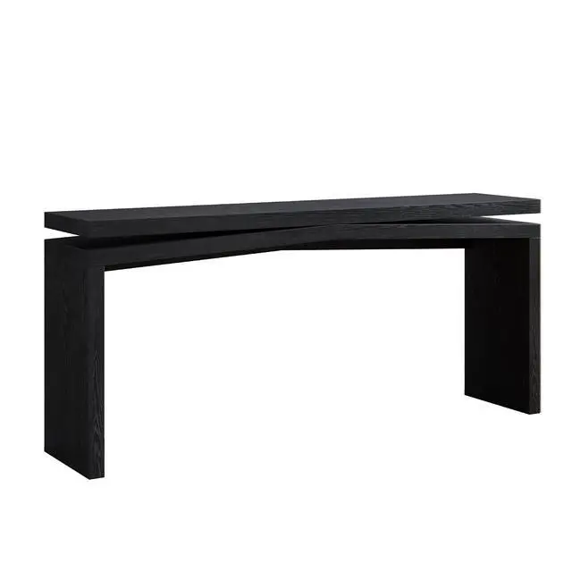 Alt view image 5 of 7 - 65" Rustic Solid Wood Veneer Long Console Table, Farmhouse Entryway Table Behind Couch with Split-Level Silhouette, Accent Sofa Table for Hallway, Living Room, Black