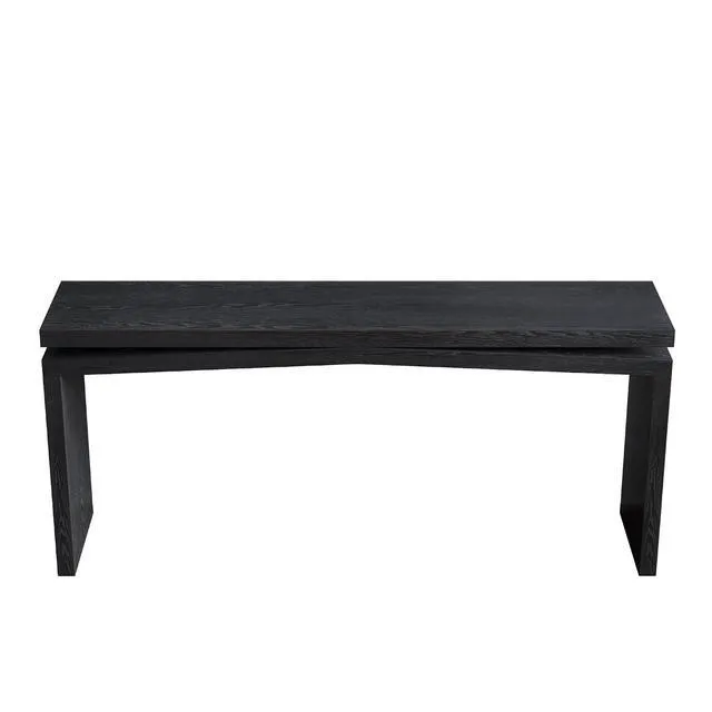 Alt view image 6 of 7 - 65" Rustic Solid Wood Veneer Long Console Table, Farmhouse Entryway Table Behind Couch with Split-Level Silhouette, Accent Sofa Table for Hallway, Living Room, Black