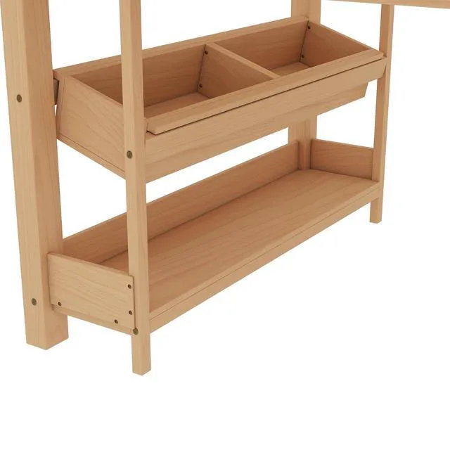 Alt view image 6 of 7 - Twin Size Kids Low Loft Bed with Desk and Blackboard & Storage Shelves, Solid Pine Wood Loft Bed Frame with Ladder and Guardrails, No Box Spring Needed, Natural