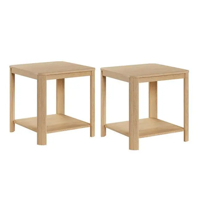 Alt view image 6 of 7 - End Table Set of 2, Small Coffee Table with Storage Shelf, 2 Tier Farmhouse Side Table for Home Office, Bed Room, Oak