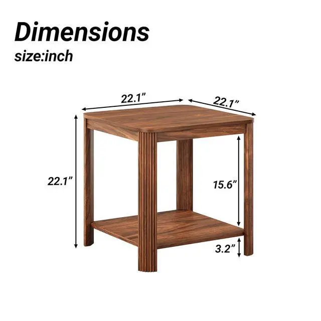 Alt view image 2 of 7 - Side Table Set of 2, Small Round End Table with 2-Tier Storage Shelf for Home Office, Bed Room, Walnut