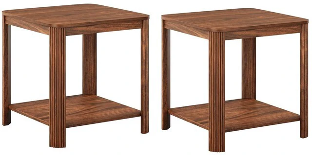 Alt view image 4 of 7 - Side Table Set of 2, Small Round End Table with 2-Tier Storage Shelf for Home Office, Bed Room, Walnut