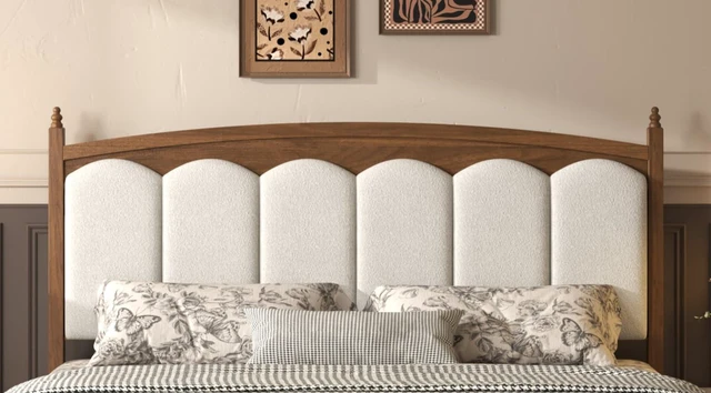 Alt view image 3 of 7 - King Size Solid Wood Bed Frame with Upholstered Headboard, Minimalist Platform Bed with Underbed Storage, Noise-Free Slat Support and No Box Spring Needed, Brown