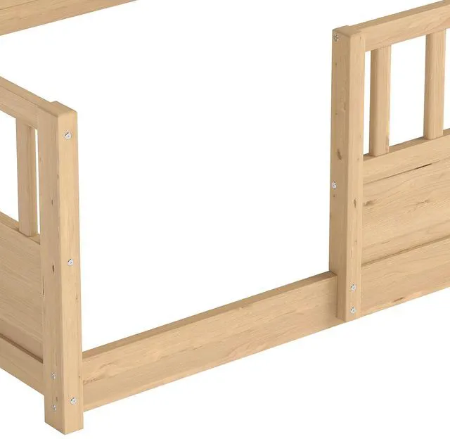 Alt view image 6 of 7 - Full Size Kids Platform Bed with Bookcase Headboard and Storage Shelves, Montessori Floor Bed & Reading Nook Bed, Space Saving and No Box Spring Required, Natural