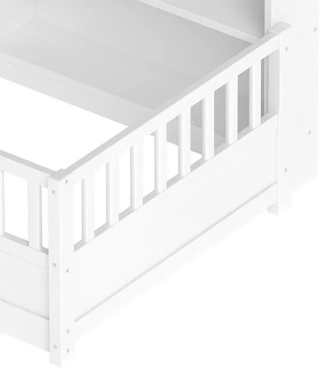 Alt view image 7 of 7 - Twin Size Kids Platform Bed with Bookcase Headboard and Storage Shelves, Montessori Floor Bed & Reading Nook Bed, Space Saving and No Box Spring Required, White