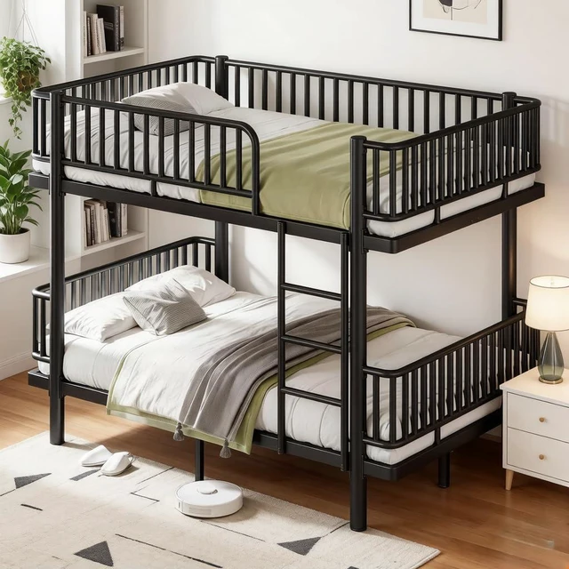 Main image of Detachable Metal Bunk Bed with Round-Pipe Design, Black