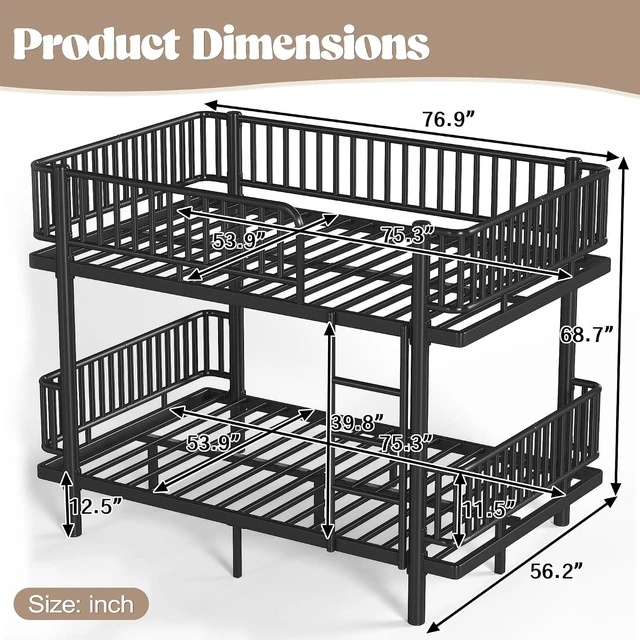 Alt view image 2 of 7 - Detachable Metal Bunk Bed with Round-Pipe Design, Black
