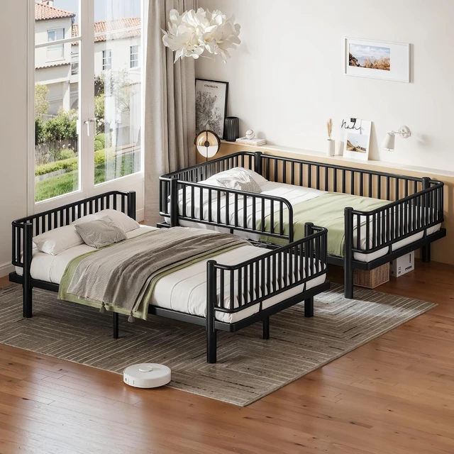 Alt view image 3 of 7 - Detachable Metal Bunk Bed with Round-Pipe Design, Black