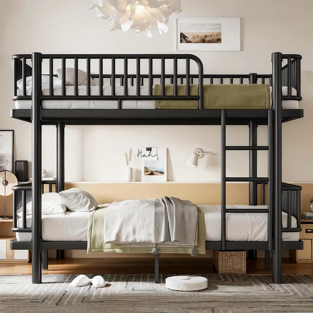 Alt view image 4 of 7 - Detachable Metal Bunk Bed with Round-Pipe Design, Black