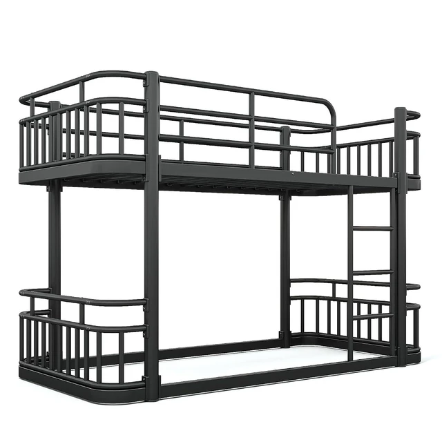 Alt view image 5 of 7 - Floor Twin XL Over Twin XL Bunk Bed with Anti-Slip Ladder, Black