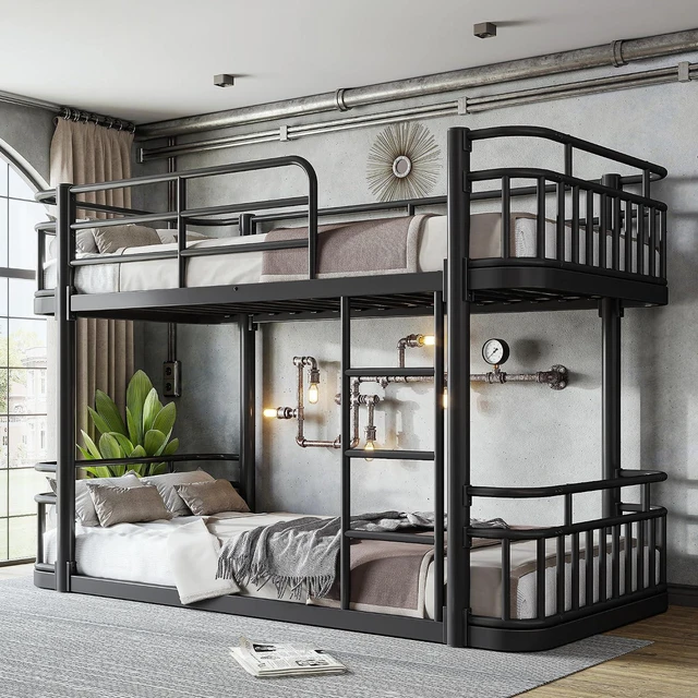 Main image of Floor Twin XL Over Twin XL Bunk Bed with Anti-Slip Ladder, Black