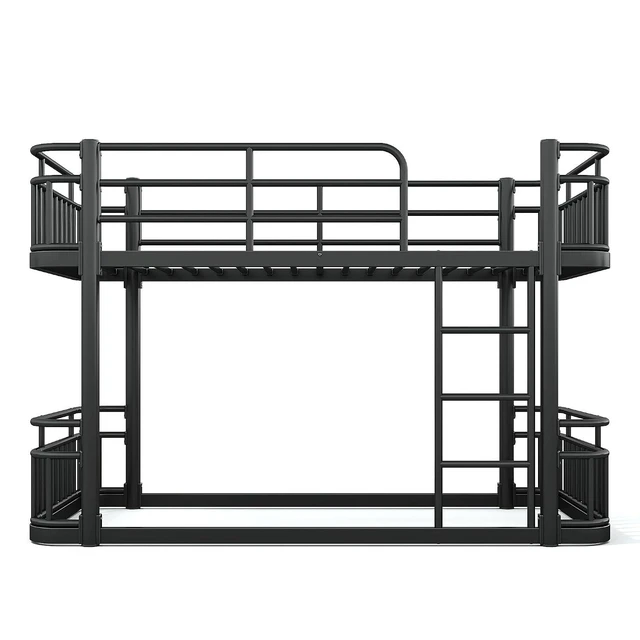 Alt view image 7 of 7 - Floor Twin XL Over Twin XL Bunk Bed with Anti-Slip Ladder, Black