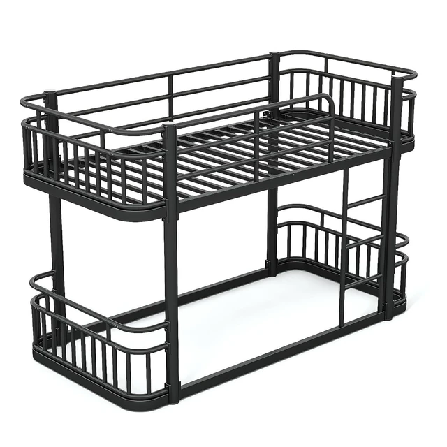 Alt view image 6 of 7 - Floor Twin XL Over Twin XL Bunk Bed with Anti-Slip Ladder, Black