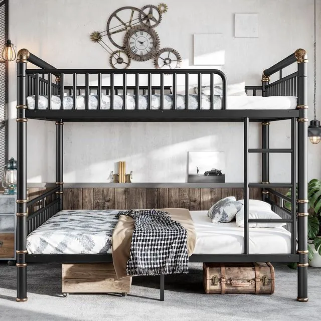 Main image of Metal Full Over Full Bunk Bed with Upgraded Round-Pipe, Black
