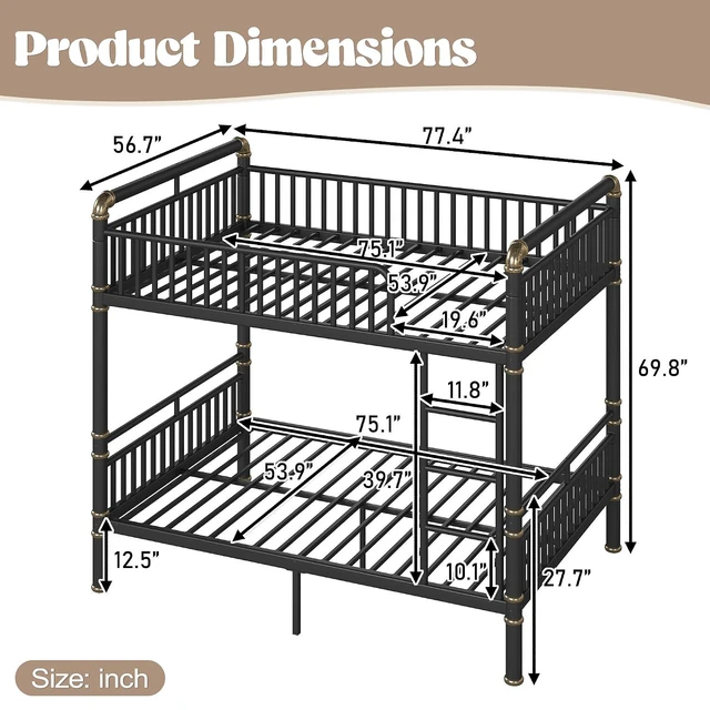 Alt view image 2 of 7 - Metal Full Over Full Bunk Bed with Upgraded Round-Pipe, Black