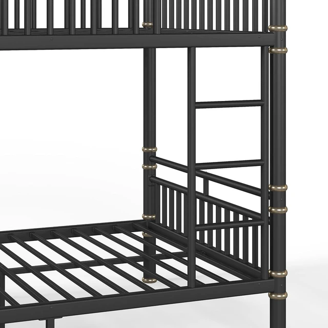 Alt view image 5 of 7 - Metal Full Over Full Bunk Bed with Upgraded Round-Pipe, Black