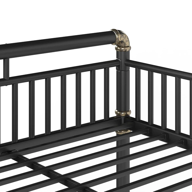 Alt view image 6 of 7 - Metal Full Over Full Bunk Bed with Upgraded Round-Pipe, Black