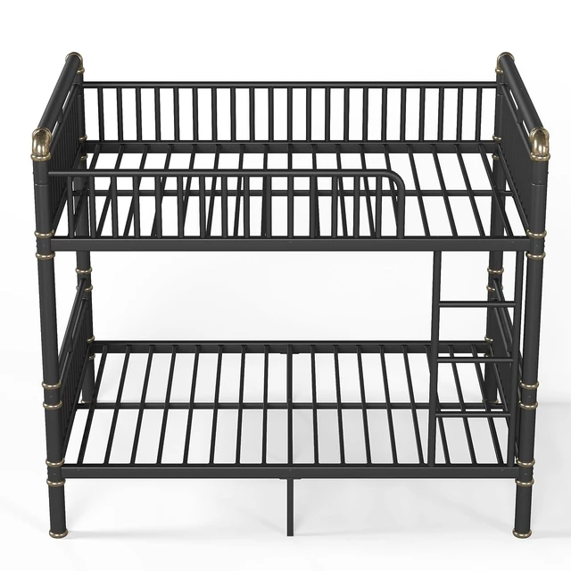 Alt view image 7 of 7 - Metal Full Over Full Bunk Bed with Upgraded Round-Pipe, Black